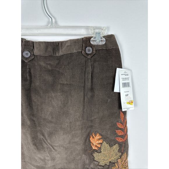 NWT NortonStudio Petites Corduroy Brown Fall Leaves Midi Skirt Size 6P Vintage - Picture 4 of 16